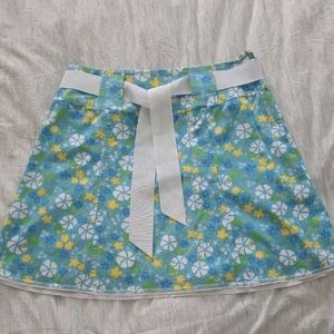 Lilly Pulitzer Blue Floral Mini Skirt with White Waist Tie